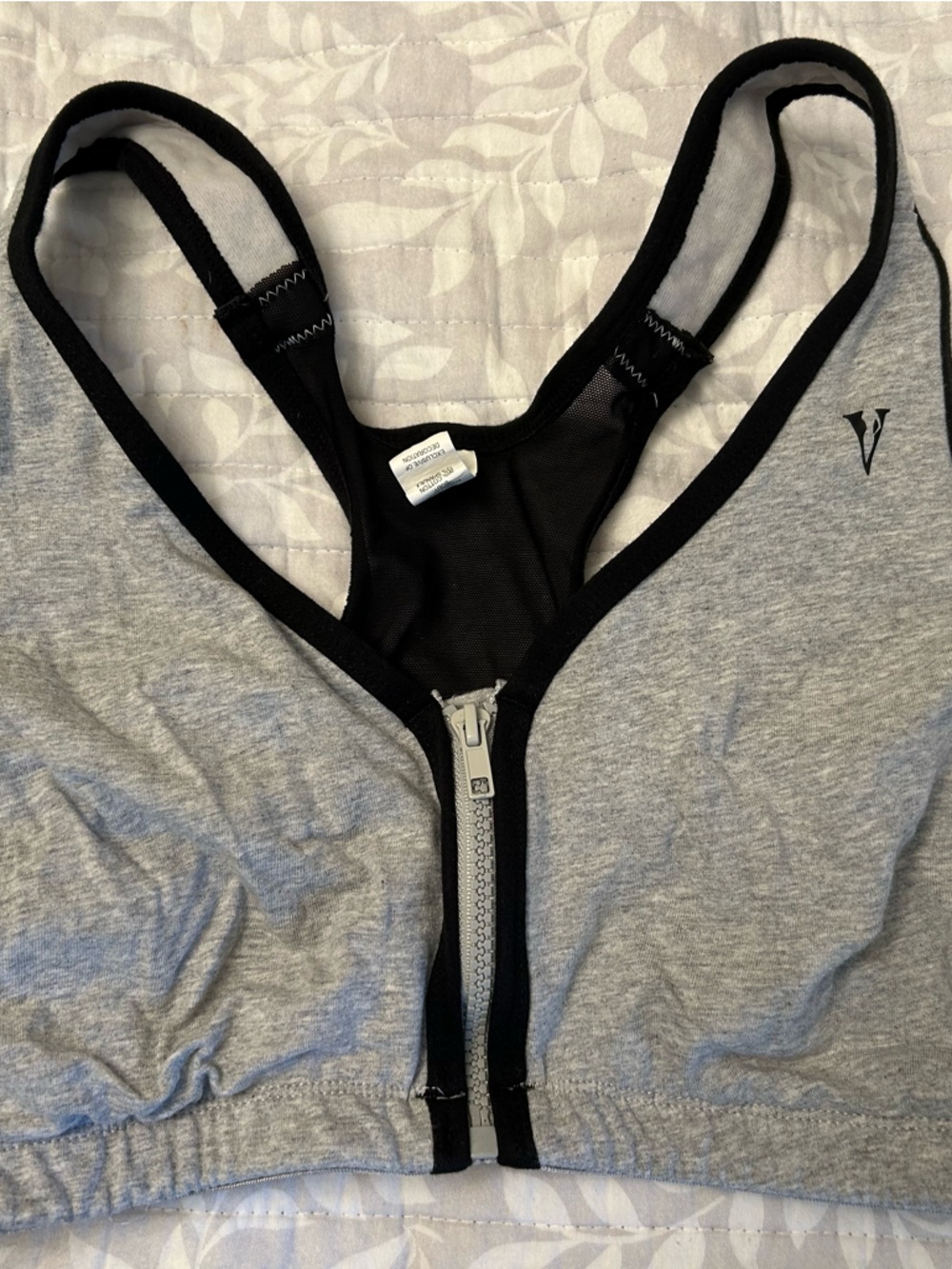 Front-Zip Gray Sports Bra with Black Trim
42 B/C